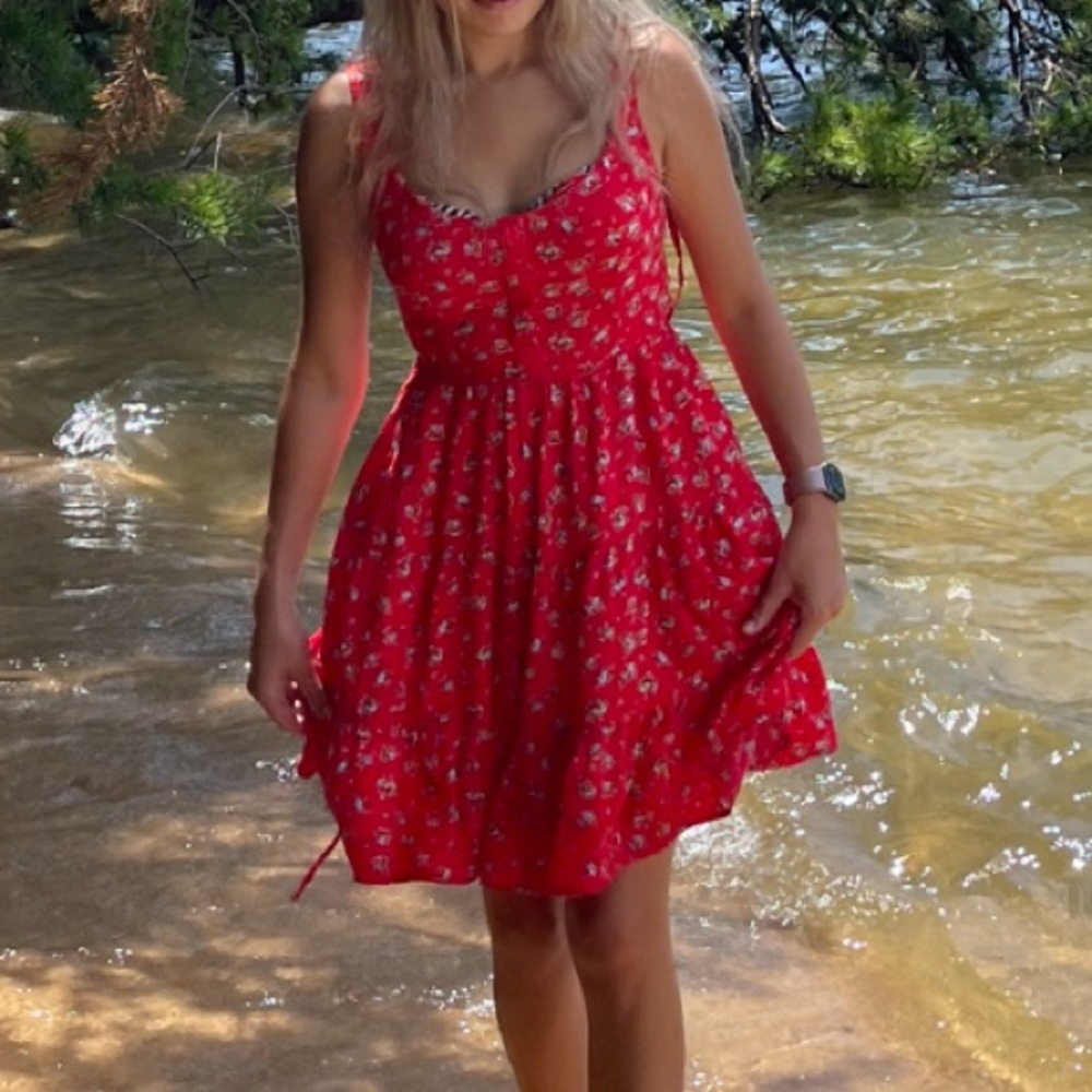 B.O.G Collection Red Floral Mini Dress Small